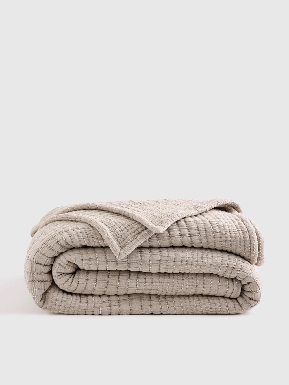 NWT Quince Organic Cotton Channel Stitch Coverlet In Taupe - Full/Queen No Shams